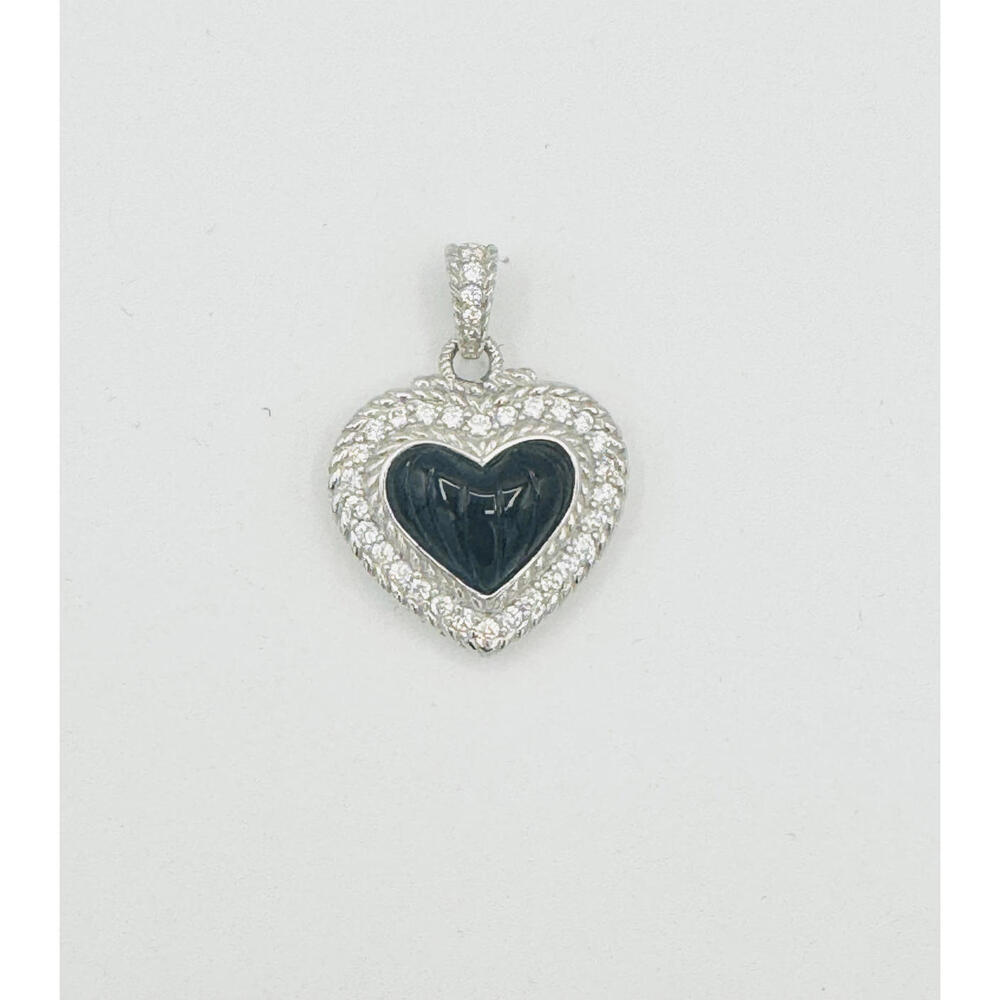 Judith Ripka sterling silver diamonique (cz) eteched onyx heart pendant